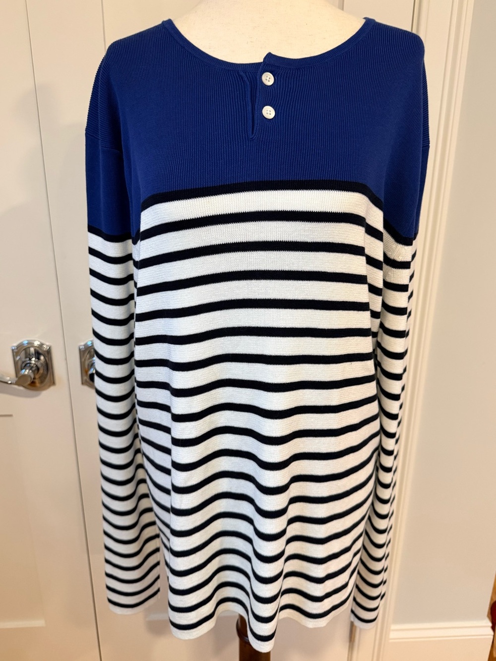 Vince Blue and White Striped Long-Sleeve Henley